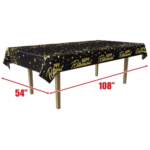 Metallic Happy Retirement Metallized Plastic Tablecover – 54" x 108" | Festive Party Tablecloth for Retirement Celebrations