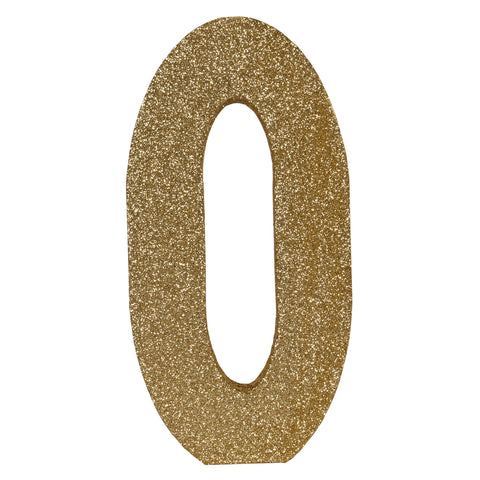 3-D Gold Glittered Number 0 Centerpiece 8"x4"x1"