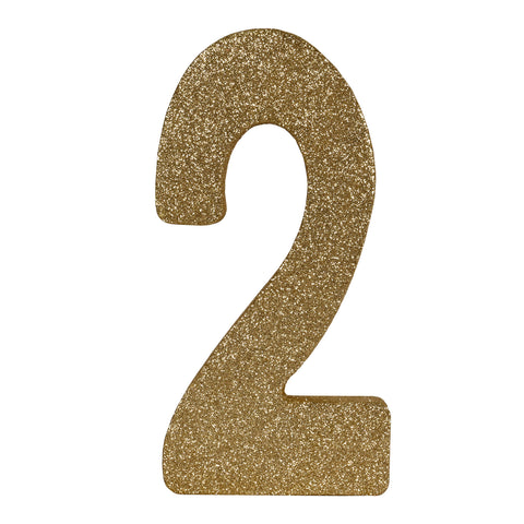 3-D Gold Glittered Number 2 Centerpiece 8"x4"x1"