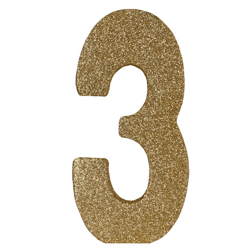 3-D Gold Glittered Number 3 Centerpiece 8"x4"x1"