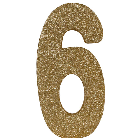 3-D Gold Glittered Number 6 Centerpiece 8"x4"x1"