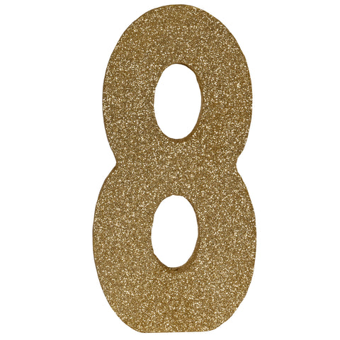 3-D Gold Glittered Number 8 Centerpiece 8"x4"x1"
