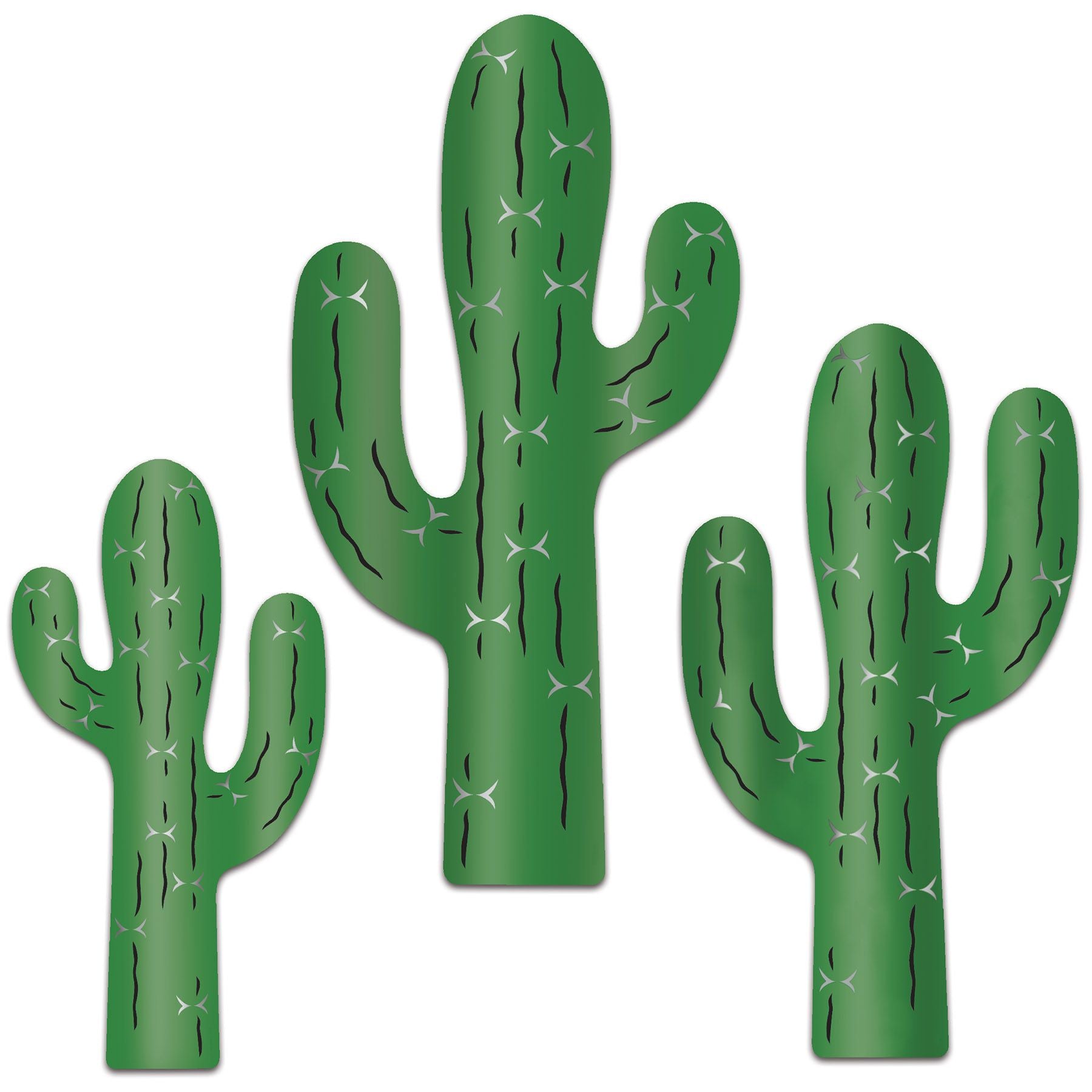 Foil cactus silhouette decorations in assorted sizes with double-sided printing