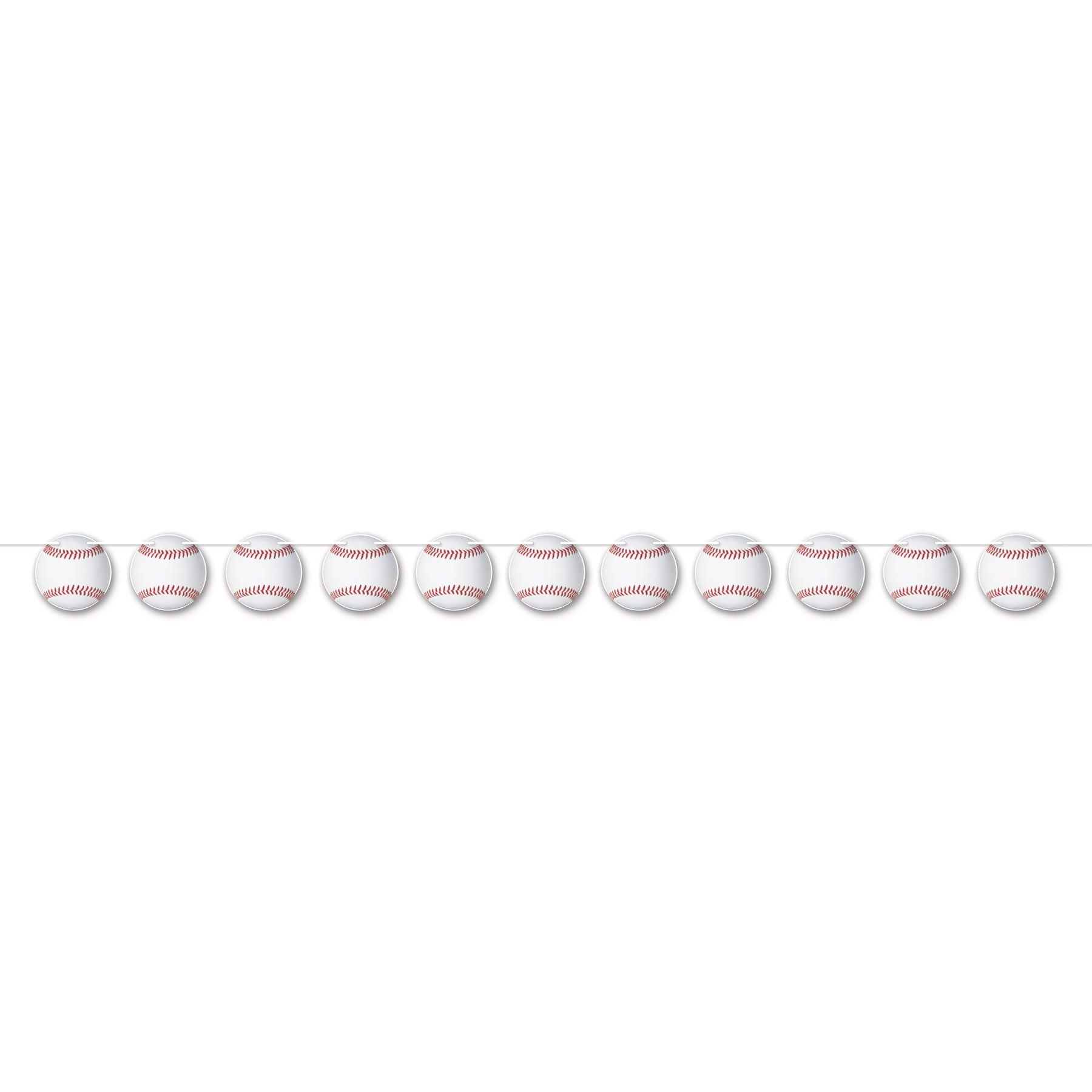 Baseball banner garland with 11 paper baseball cutouts hanging for party decoration in Manahawkin, NJ