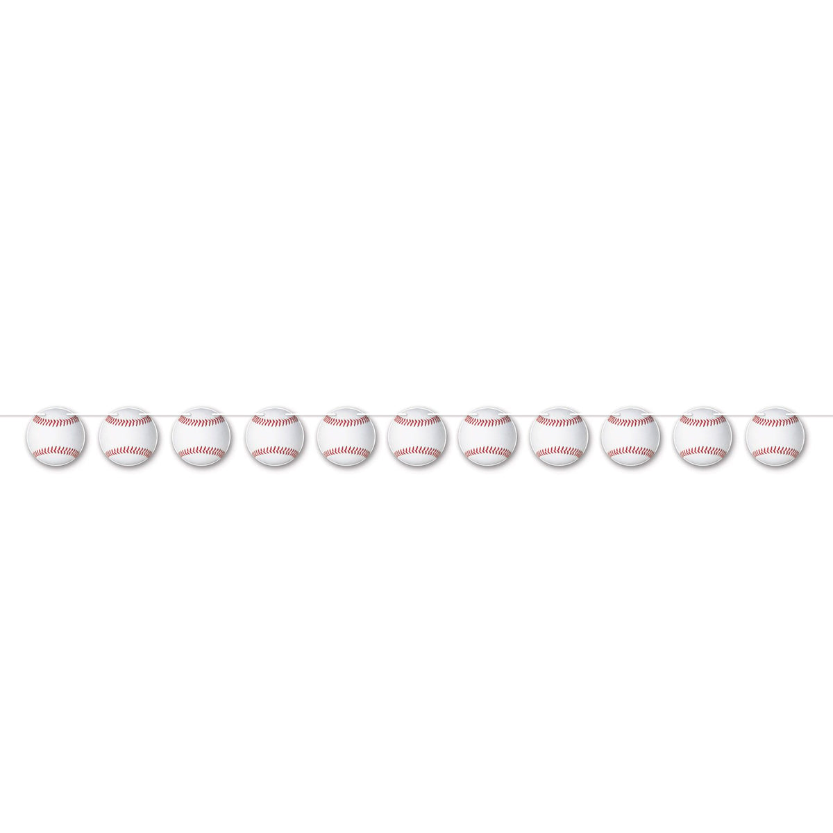 Baseball banner garland with 11 paper baseball cutouts hanging for party decoration in Manahawkin, NJ