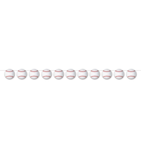 Baseball banner garland with 11 paper baseball cutouts hanging for party decoration in Manahawkin, NJ