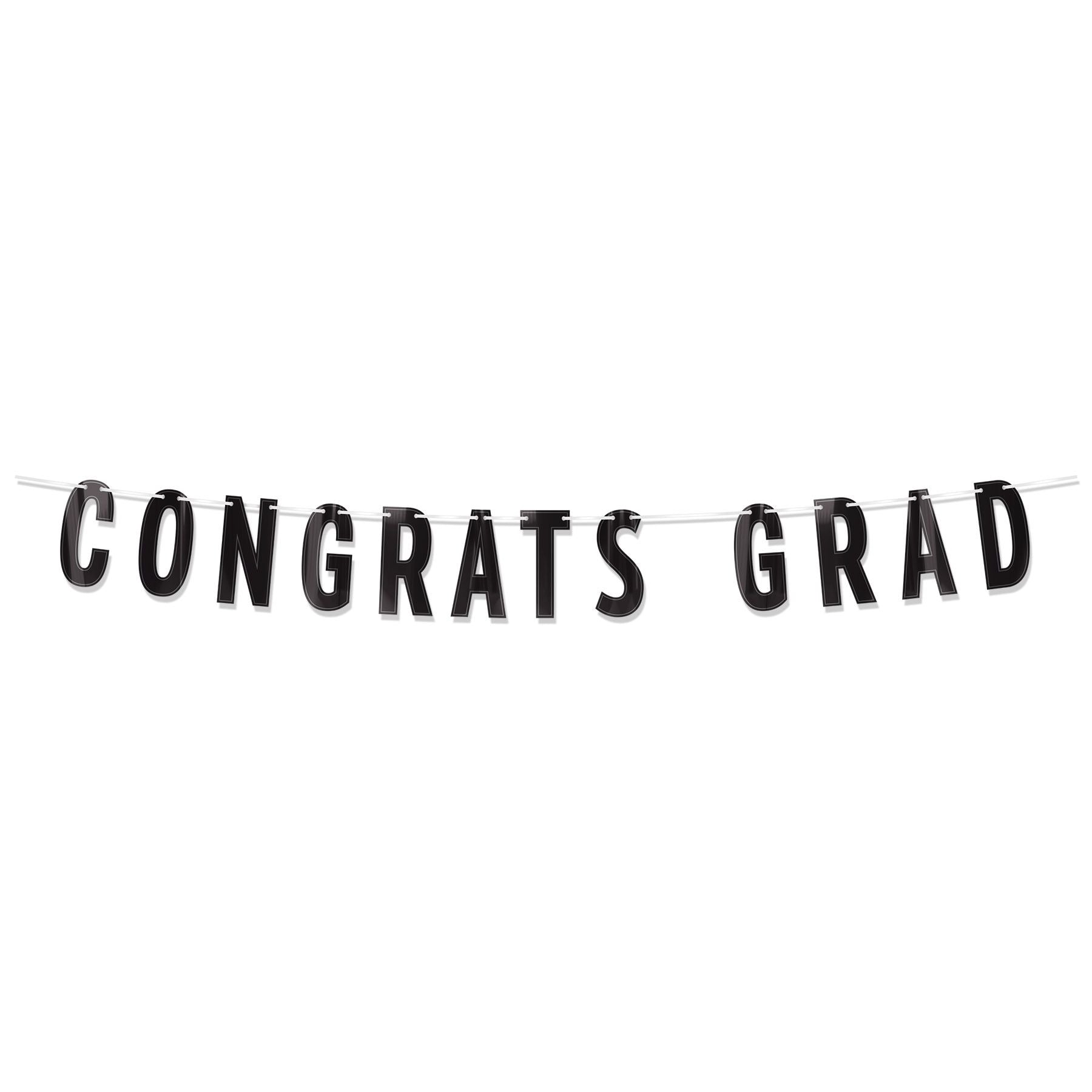 Black “Congrats Grad” Banner 6¾" x 5’ for graduation party decorations in Manahawkin NJ