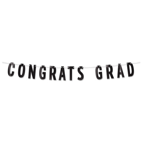 Black “Congrats Grad” Banner 6¾" x 5’ for graduation party decorations in Manahawkin NJ