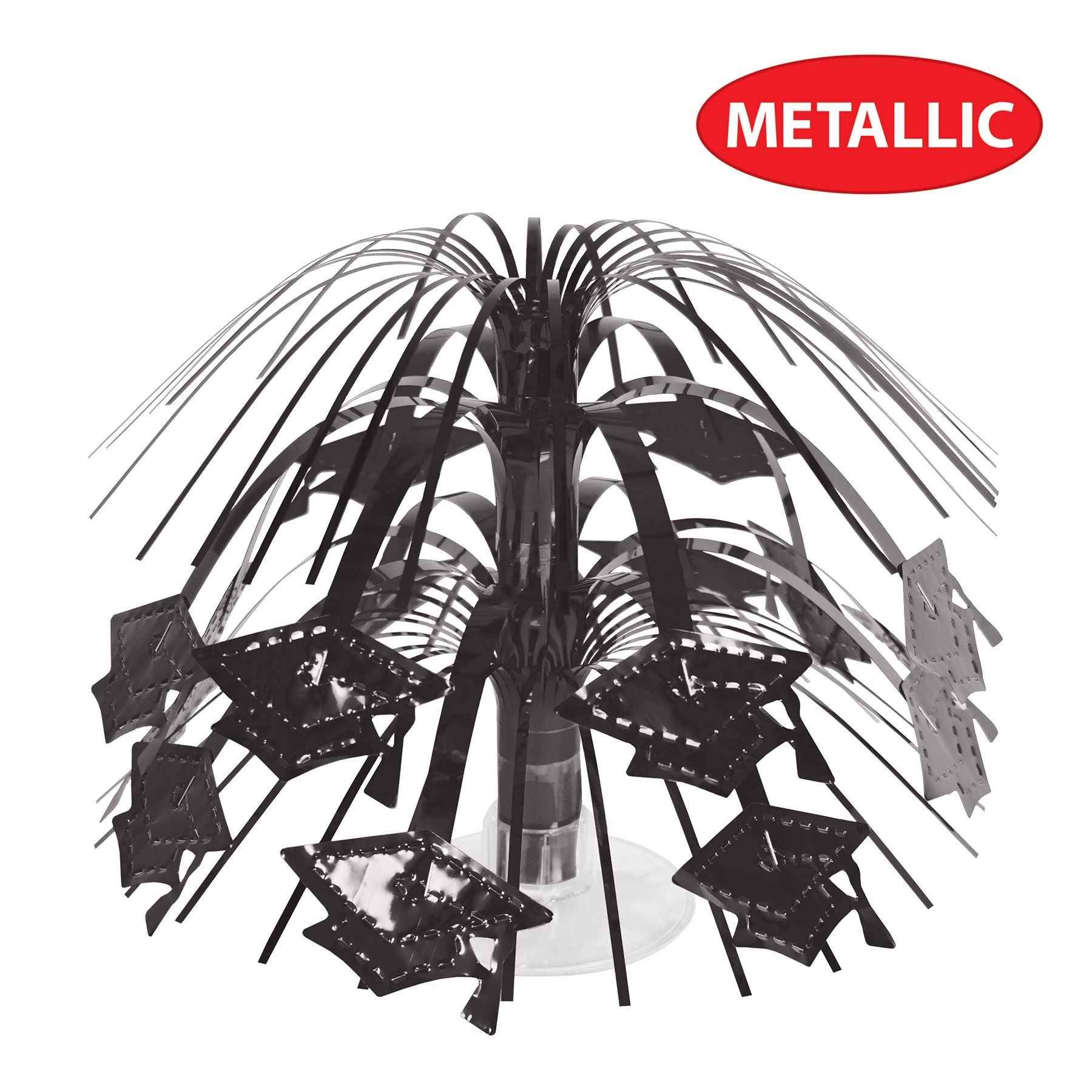 Black grad caps cascading centerpiece 7½" showing detailed design for graduation celebrations