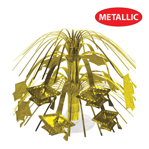 Gold metallic grad caps cascading centerpiece 7½" showing detailed design for graduation celebrations
