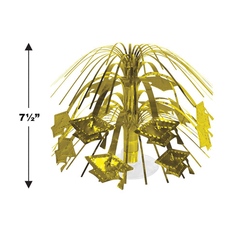 Gold Grad Cap Cascade Centerpiece with measurement reference showing 7½ inch height