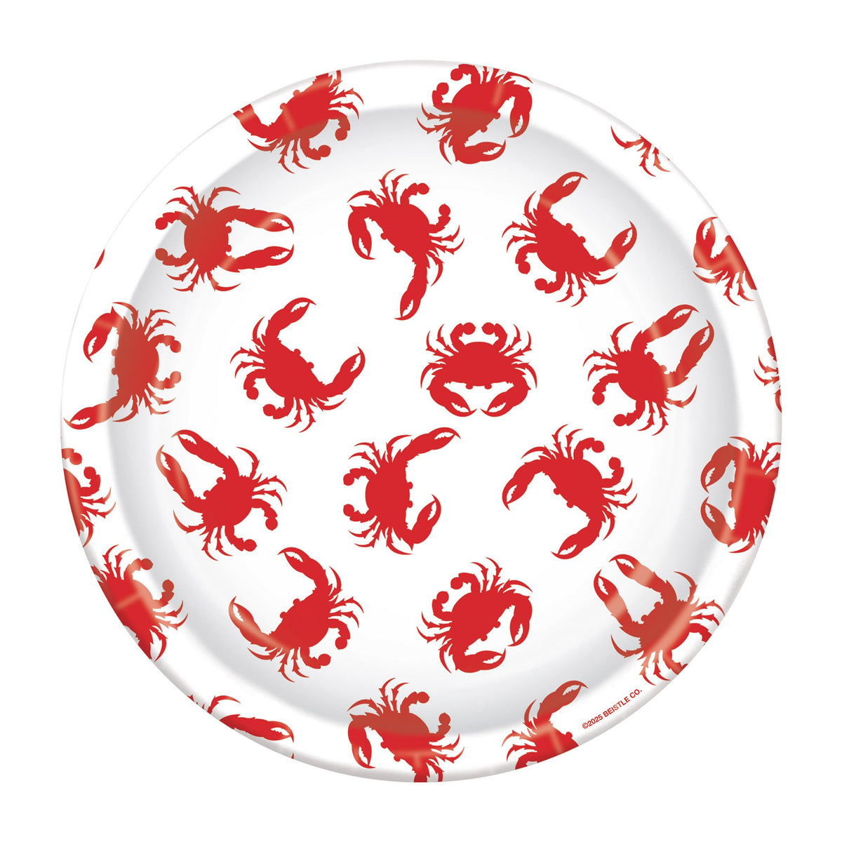Crab themed 9 inch white paper plates with red crabs 8 count from Party Fair Manahawkin NJ
