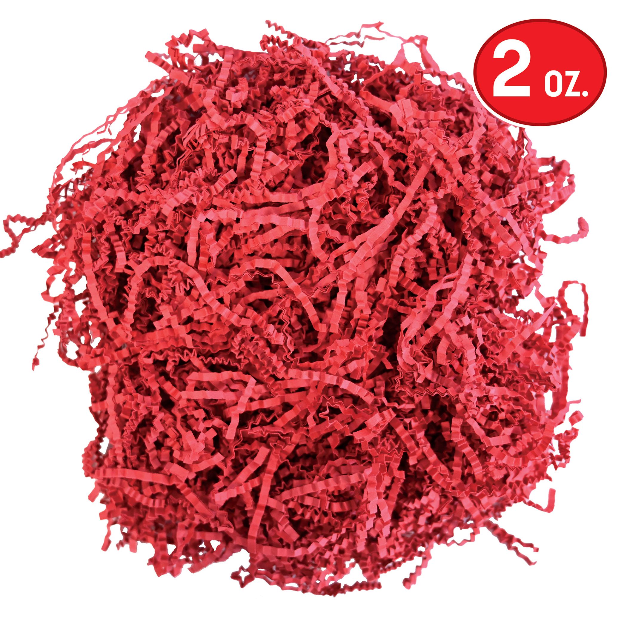 Red shredded paper with a '2 oz.' label on a white background