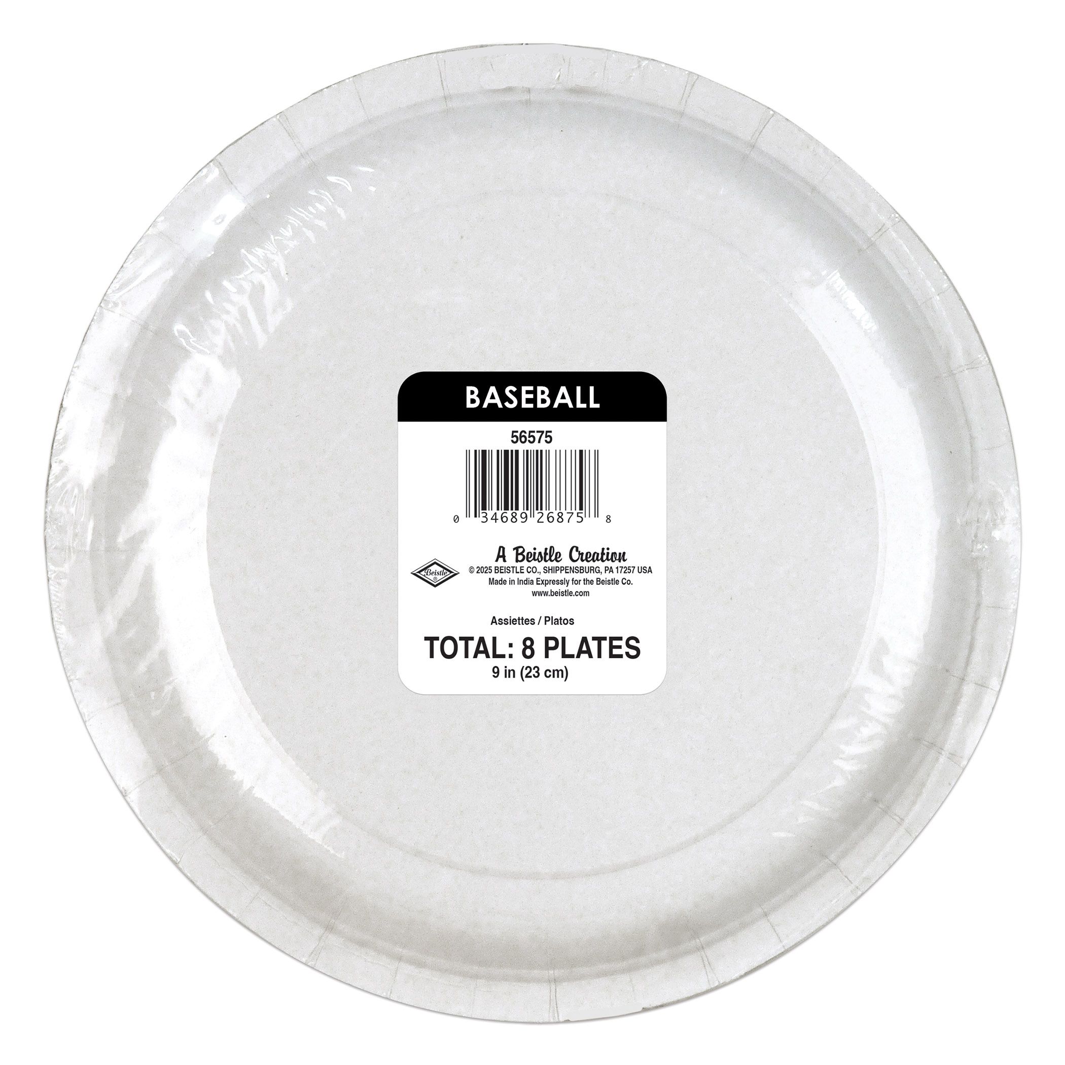 Packaged baseball 9 inch paper plates 8 count baseball themed disposable party tableware sold in the Manahawkin, NJ area