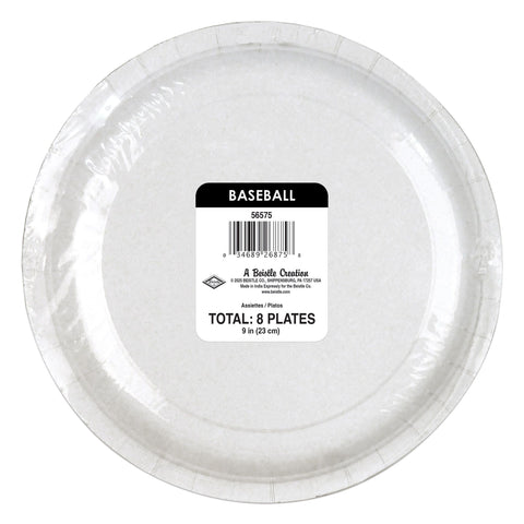 Packaged baseball 9 inch paper plates 8 count baseball themed disposable party tableware sold in the Manahawkin, NJ area