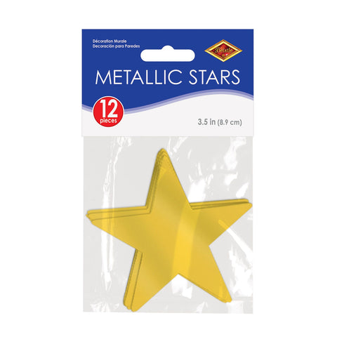 Metallic Gold Star Cutouts 3 1/2" 2 Sided Foil 12 Per Package