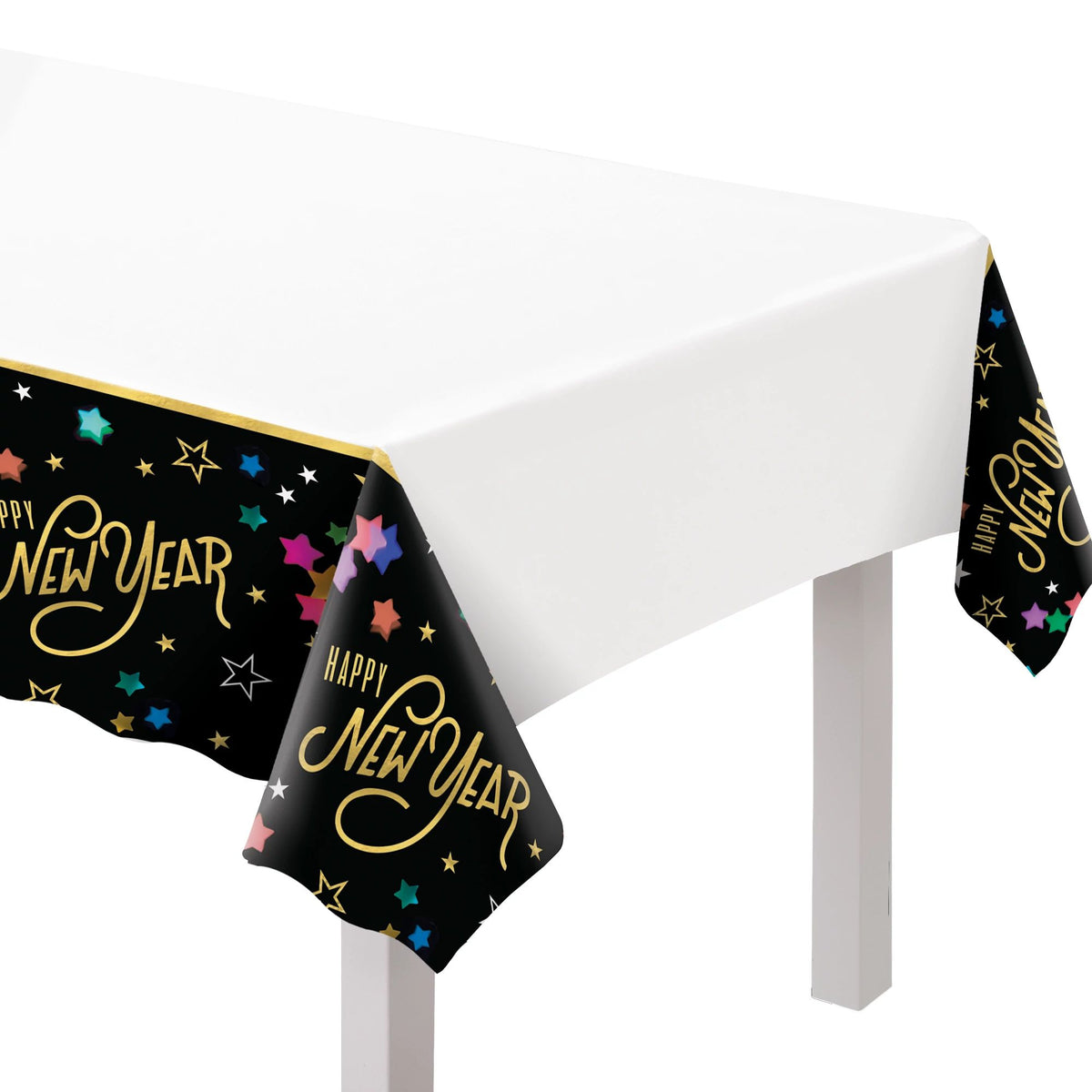 Happy New Year Starlight Plastic Table Cover 54" x 102"