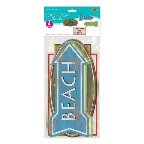 Beach Sign Cutouts – Double-Sided Tropical Party Decorations, 12–14" | Set of 4 – Summer Luau Wall Decor
