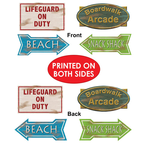 Beach Sign Cutouts – Double-Sided Tropical Party Decorations, 12–14" | Set of 4 – Summer Luau Wall Decor