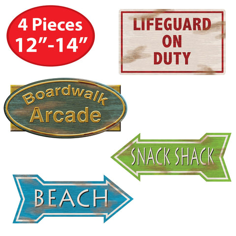 Beach Sign Cutouts – Double-Sided Tropical Party Decorations, 12–14" | Set of 4 – Summer Luau Wall Decor