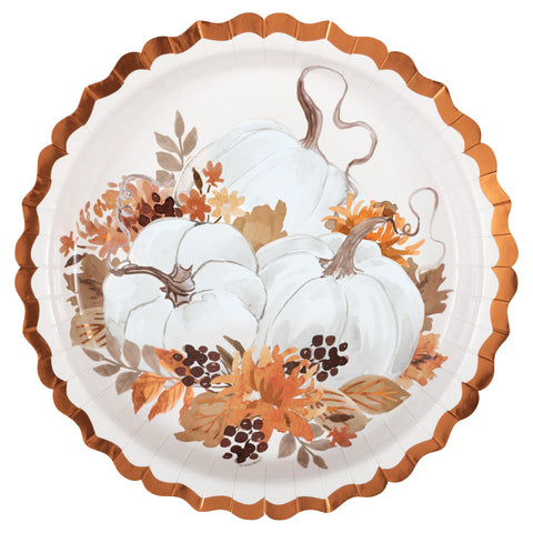 Thankful Harvest Shaped-Edge 9” Plates  8ct - Foil Stamping
