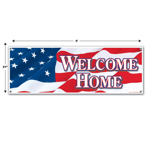 Welcome Home banner showing large 5 foot by 21 inch dimensions for visibility