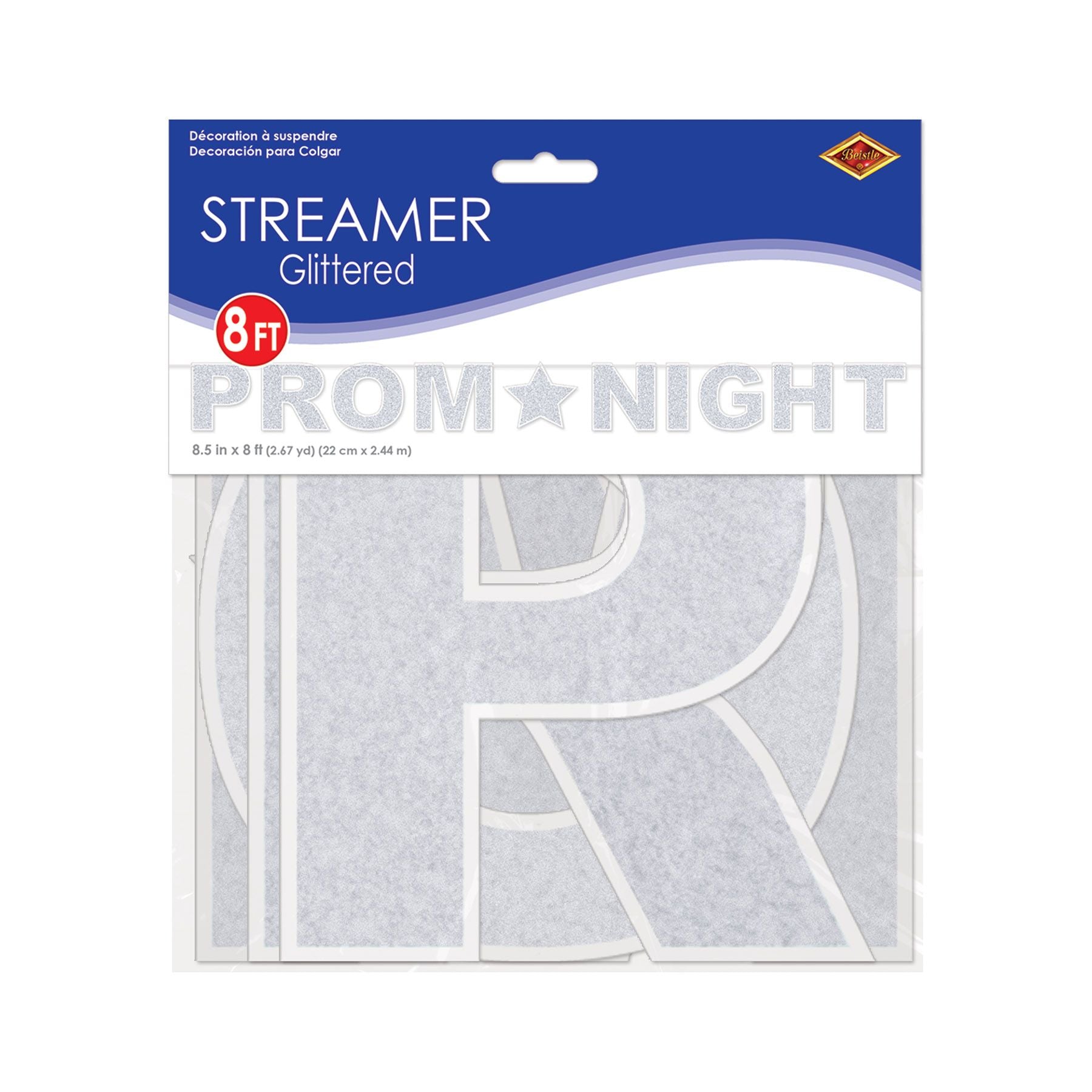 Glittered “Prom Night” banner 8½ x 8 feet shown in retail packaging for prom party decorations