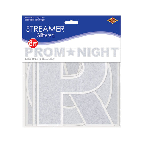 Glittered “Prom Night” banner 8½ x 8 feet shown in retail packaging for prom party decorations
