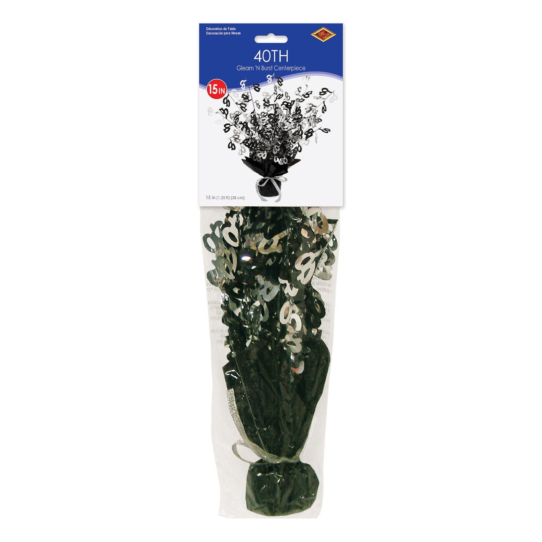 “40” Gleam 'N Burst Spray Centerpiece – 15" | Metallic Table Decoration for 40th Birthday or Anniversary Party