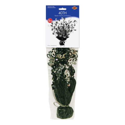 “40” Gleam 'N Burst Spray Centerpiece – 15" | Metallic Table Decoration for 40th Birthday or Anniversary Party
