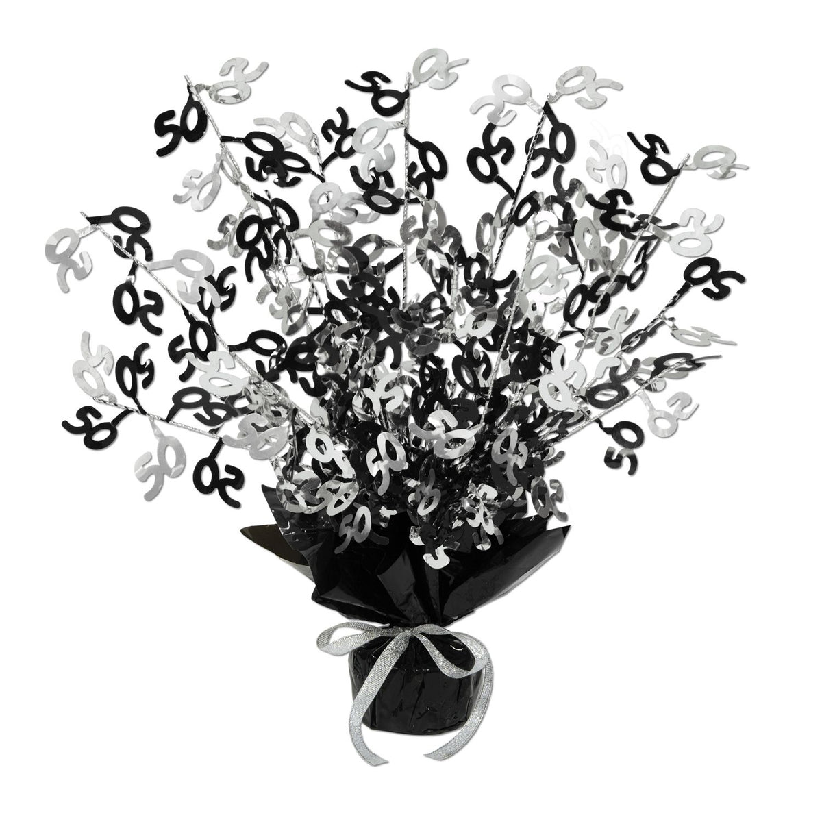 “50” Gleam 'N Burst Spray Centerpiece – 15" | Metallic Table Decoration for 50th Birthday or Anniversary Party