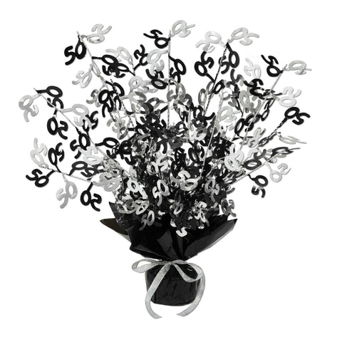 “50” Gleam 'N Burst Spray Centerpiece – 15" | Metallic Table Decoration for 50th Birthday or Anniversary Party