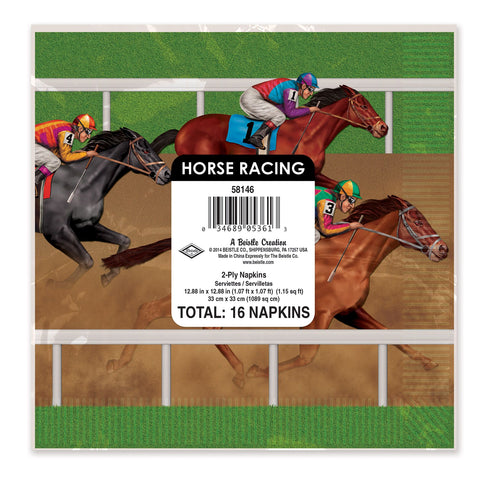 Horse racing luncheon napkins 16ct shown with package labeling and branding
