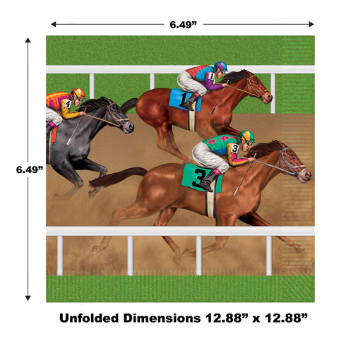Horse racing luncheon napkins showing size and dimensions for party table use