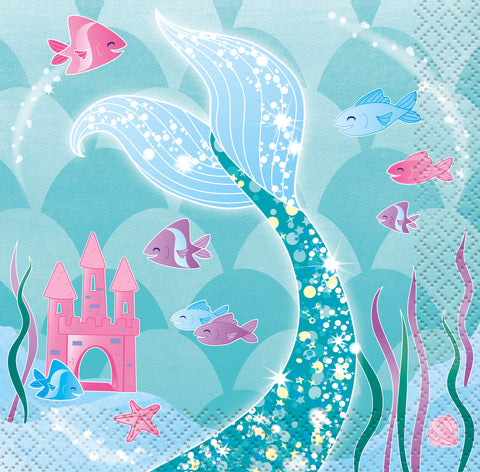 Mermaid Beverage Napkins (16ct) – Ocean-Themed Party Napkins for Kids’ Birthday & Summer Events