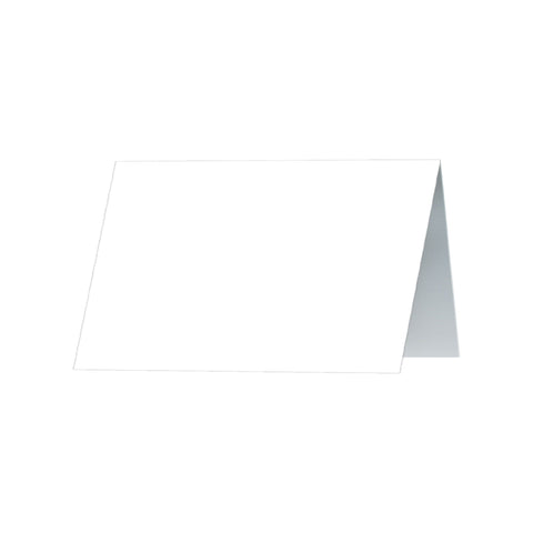 Close-up of blank white tent place card showing fold design and smooth writing surface for printing or handwriting