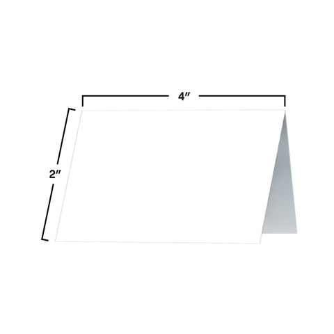 White tent place card showing 2 inch by 4 inch size dimensions.