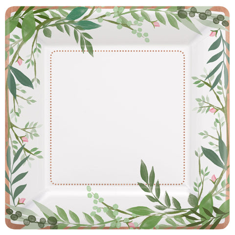 Love And Leaves Square Metallic Plates, 10”