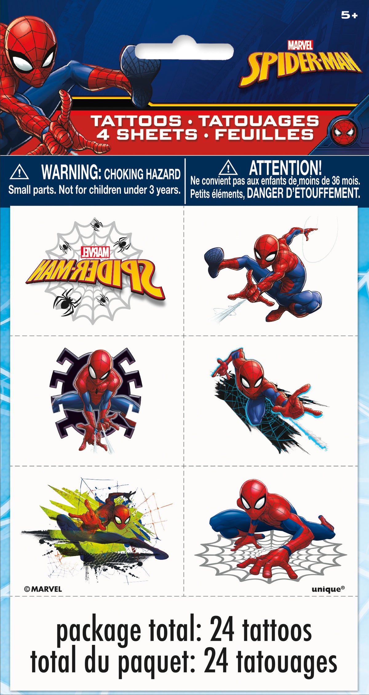 Spider-Man Party Favor Tattoos (24ct) – Kids’ Temporary Tattoos for Superhero Birthday Parties