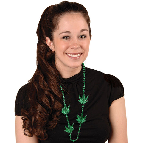 Weed Beads Leaf Medallions on 40" Beaded Necklace 1 per package