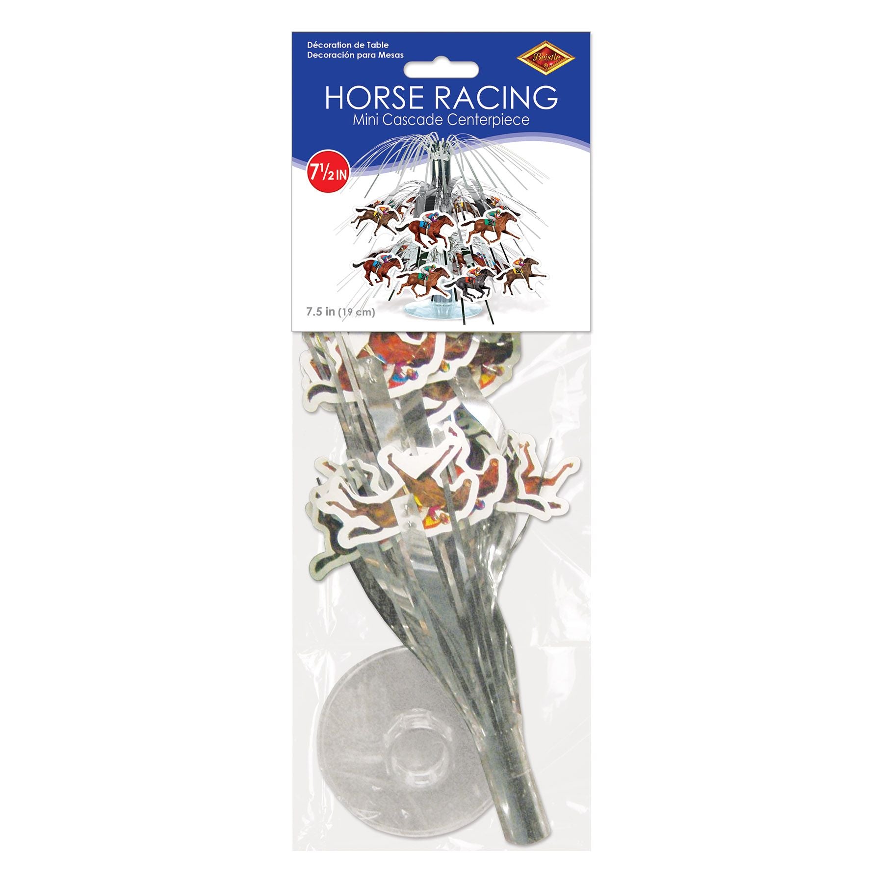 Horse racing mini cascade centerpiece party decoration shown in packaging