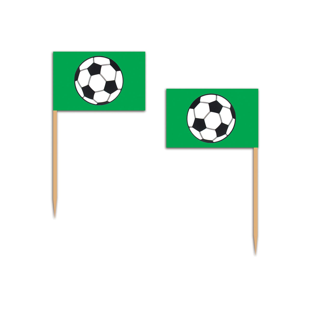 Soccer ball party picks with green background and double-sided print, 2.5 inch cupcake and appetizer decoration picks 50 count available near Manahawkin, NJ