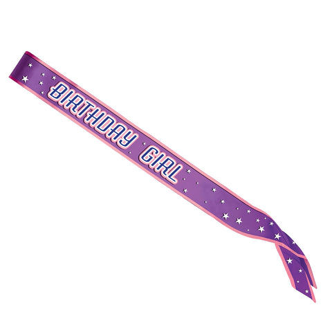 Birthday Girl Satin Sash – Purple with Pink Print, 33" x 4" | Party Accessory for Kids, Teens & Adults