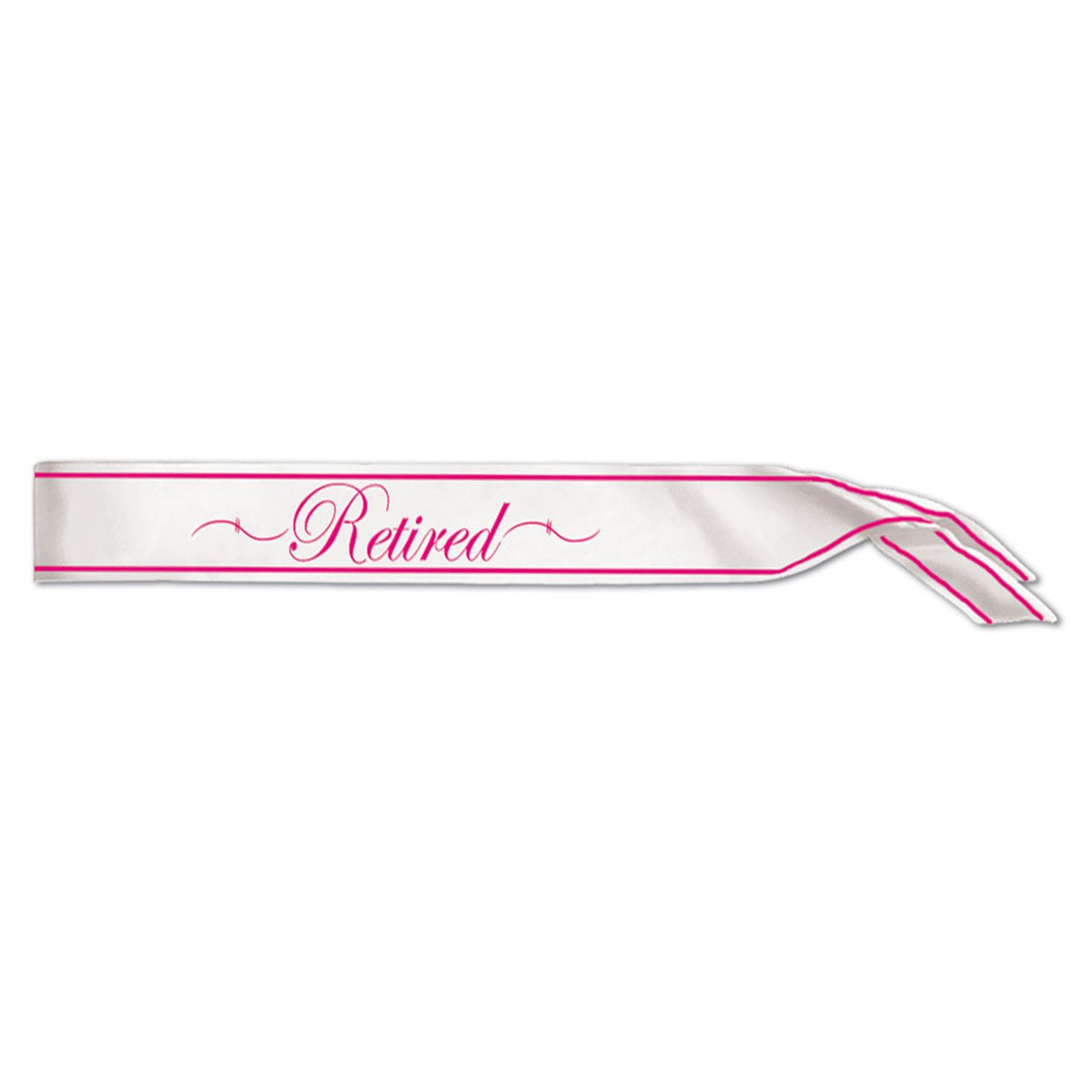 Retired Satin Sash – White with Pink Print, 33" x 4" | Retirement Party Accessory & Celebration Sash