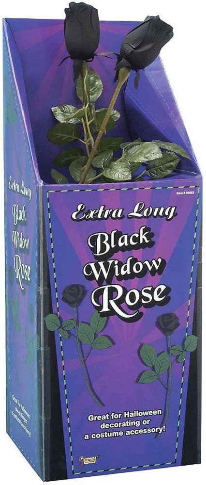 Black Long Stem Black Widow Rose - 24" Plastic & Polyester Halloween Décor, 1pc