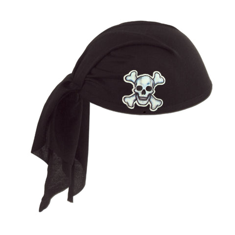 Black Pirate Scarf Hat for Kids & Adults – One Size Fits Most | Slip-On Pirate Costume Headwrap – No Tying Needed