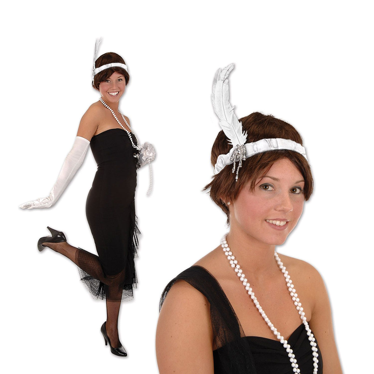 Roaring 20's White Feathered Charleston Headband ; one size fits most