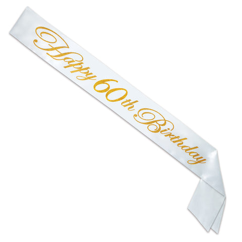 Happy 60th Birthday  glitter Satin Sash 33" x 4"