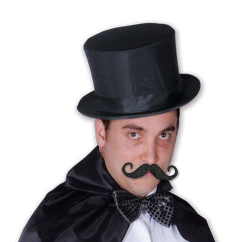 Handlebar Hairy Mustache – 5”, Black, Self-Adhesive | Costume Accessory