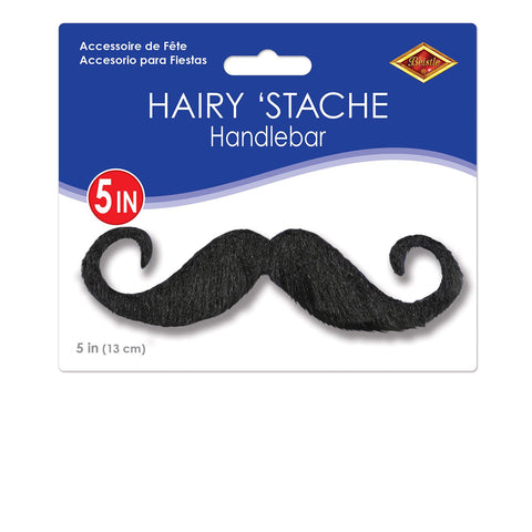 Handlebar Hairy Mustache – 5”, Black, Self-Adhesive | Costume Accessory
